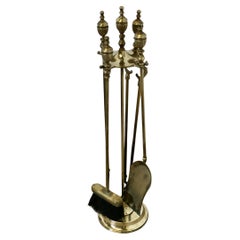 Long Brass Fireside Companion Set, Fireside Tools on Stand