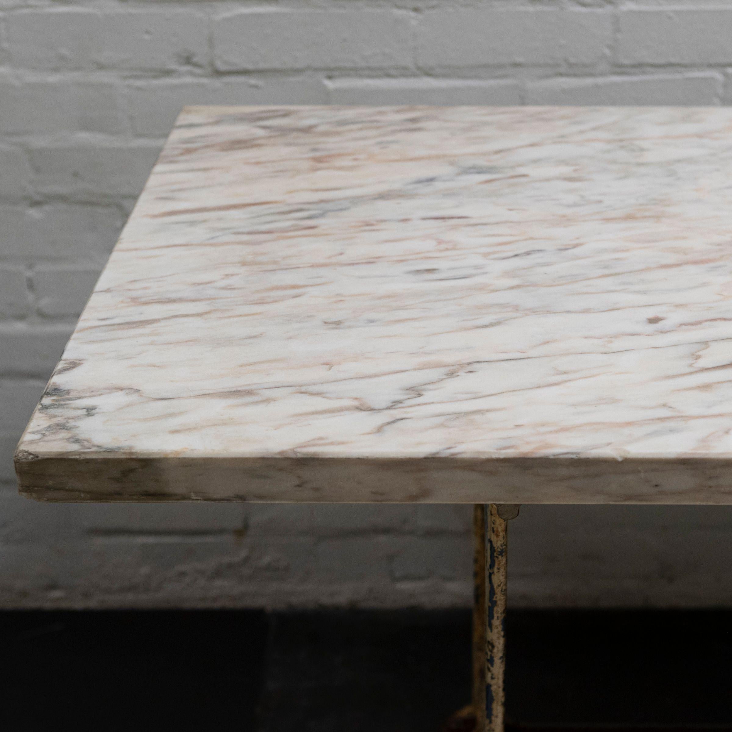 Long Breche Rose Marble Top Table on Cast Iron Legs For Sale 3