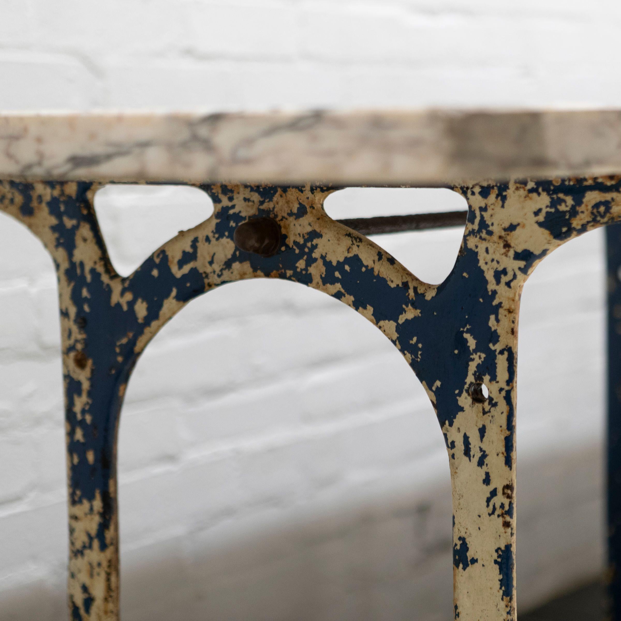 Long Breche Rose Marble Top Table on Cast Iron Legs For Sale 6