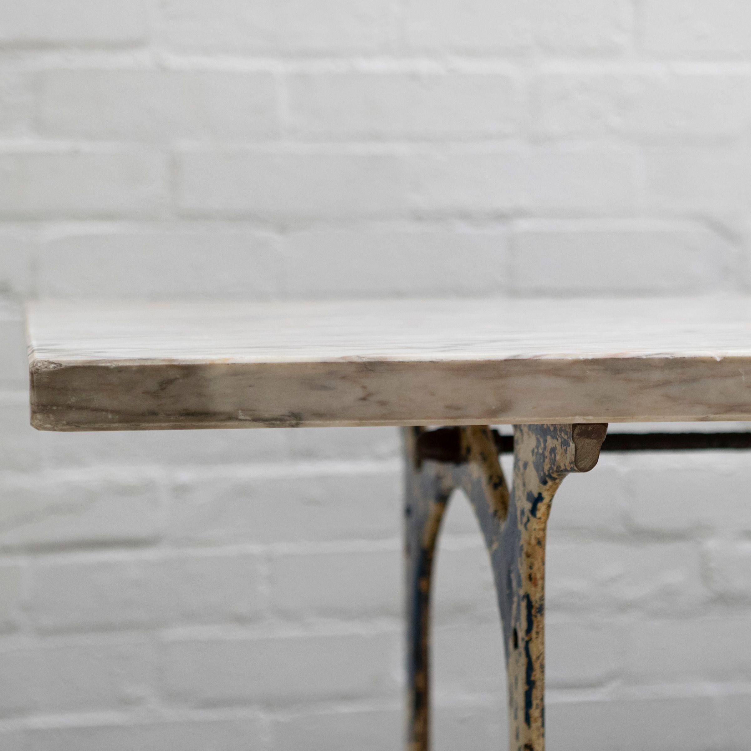 Long Breche Rose Marble Top Table on Cast Iron Legs 7