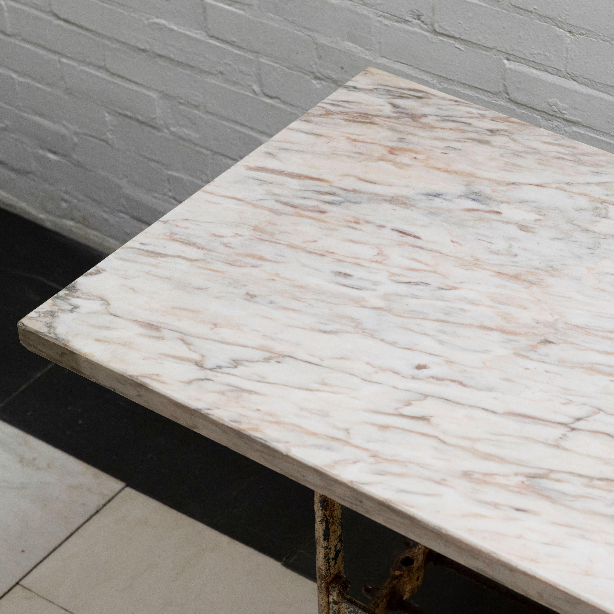 Long Breche Rose Marble Top Table on Cast Iron Legs 9