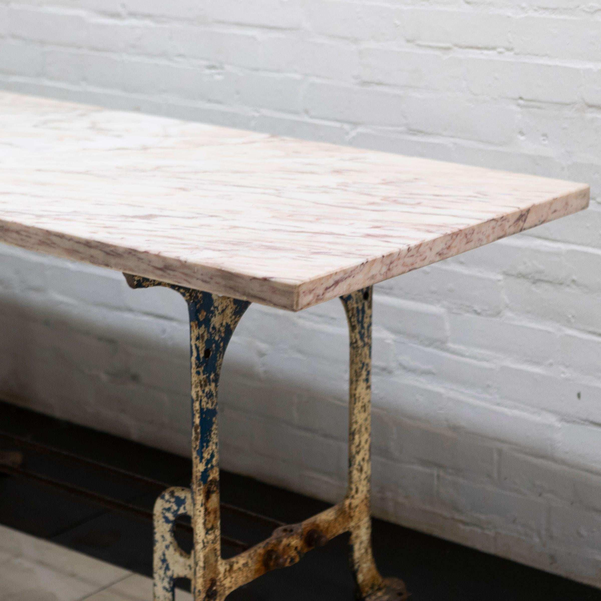 Long Breche Rose Marble Top Table on Cast Iron Legs For Sale 12