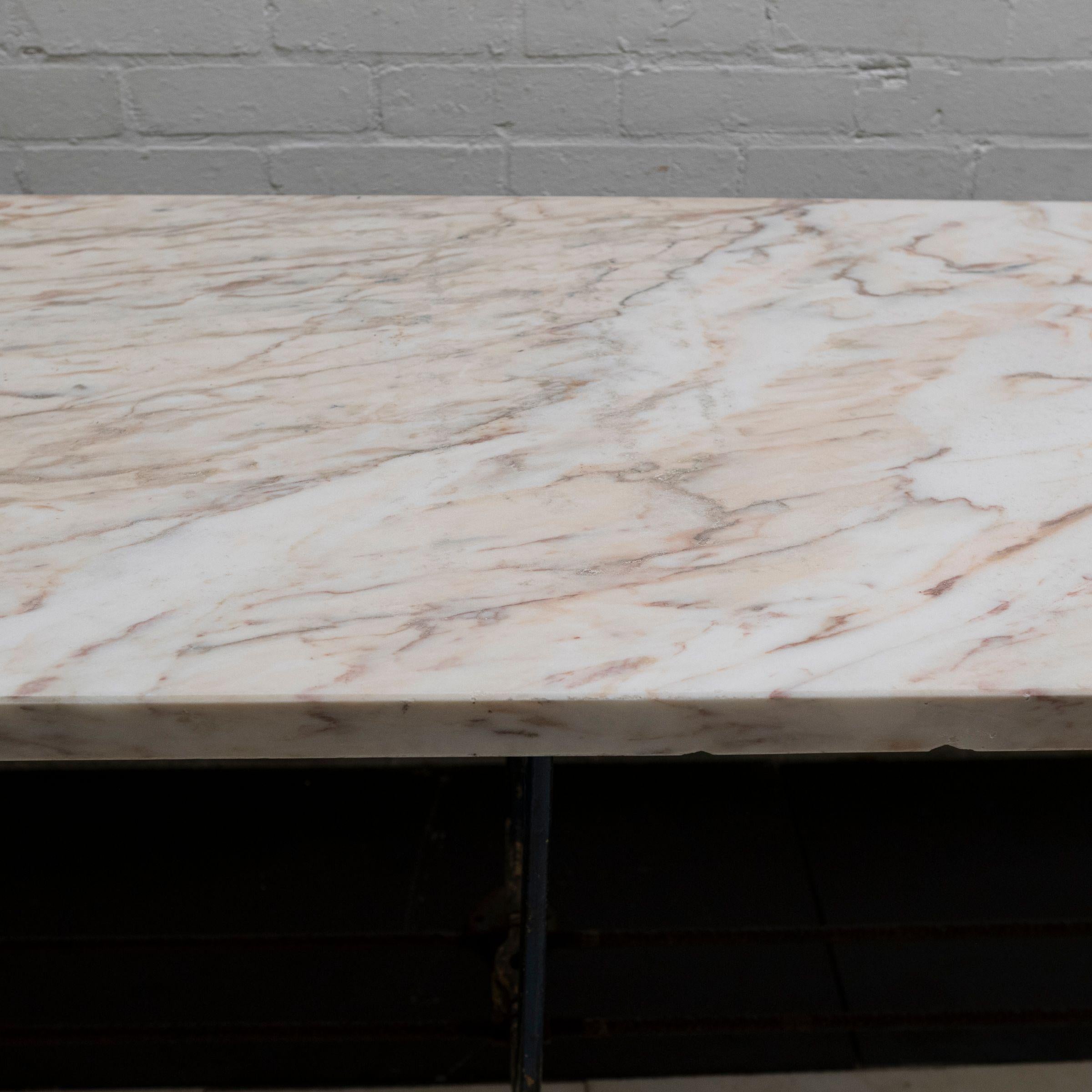 Long Breche Rose Marble Top Table on Cast Iron Legs In Good Condition For Sale In Ware, GB