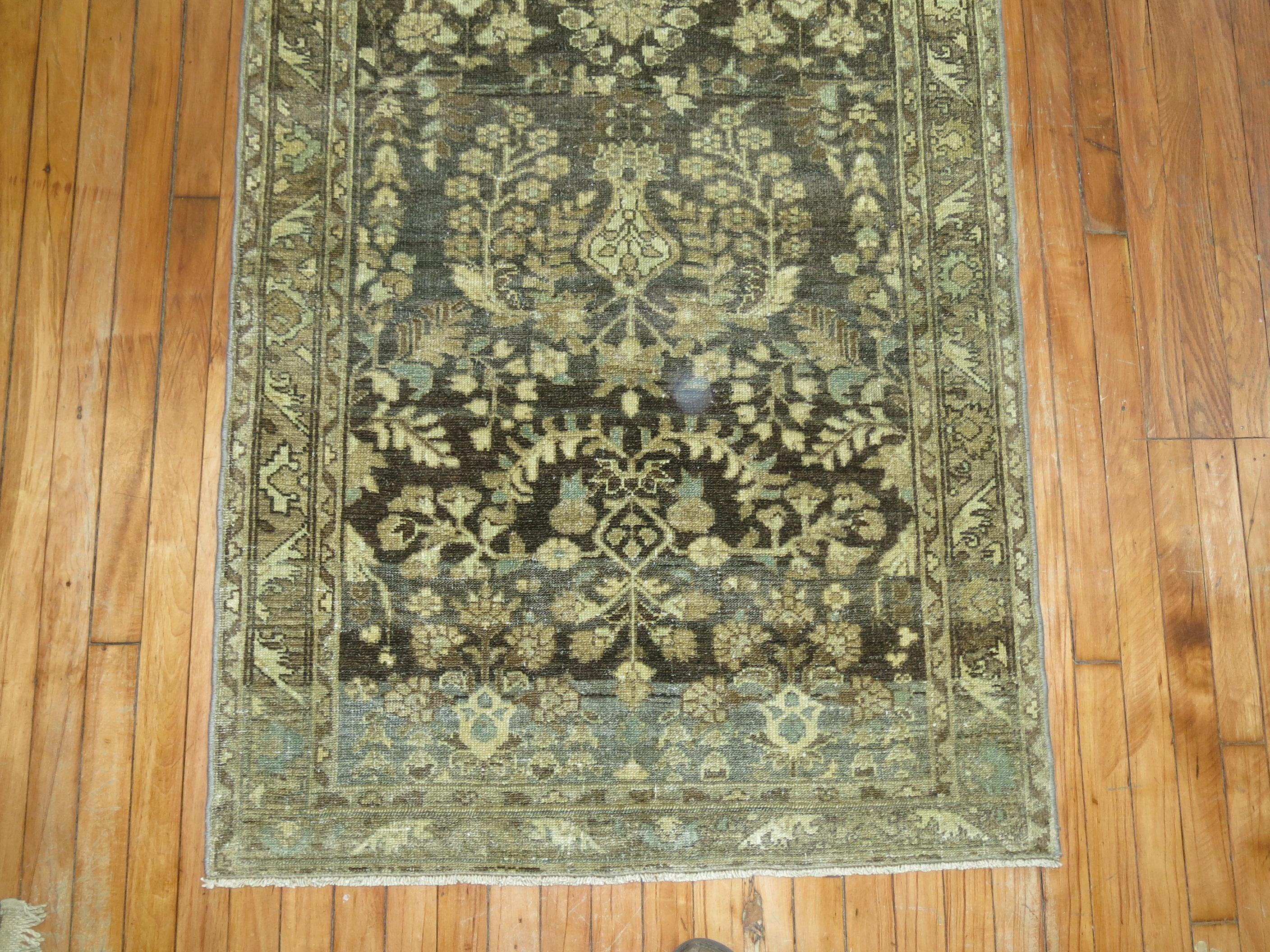 Malayer Zabihi Collection Long Brown Antique Persian Runner For Sale