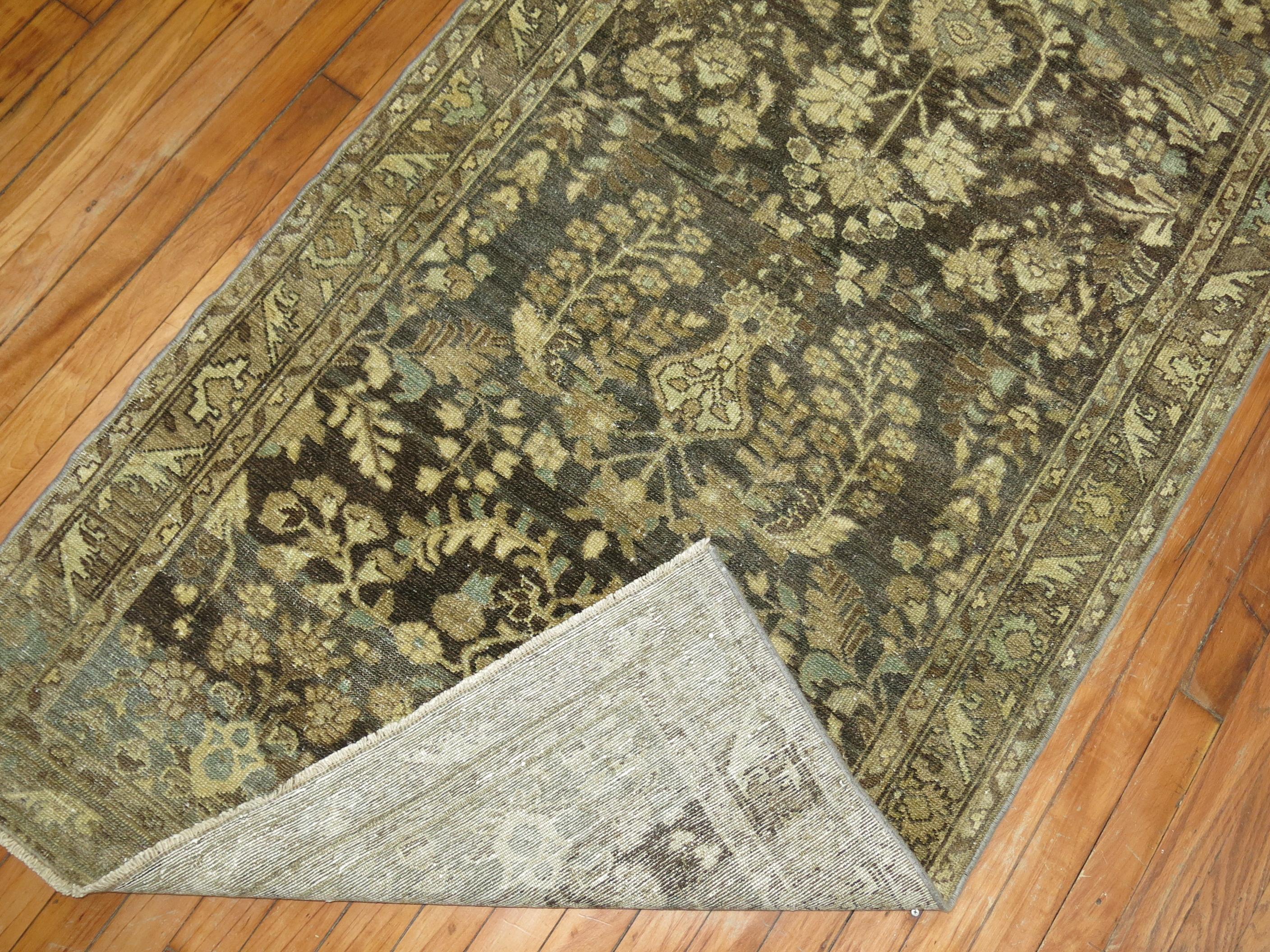Hand-Knotted Zabihi Collection Long Brown Antique Persian Runner For Sale