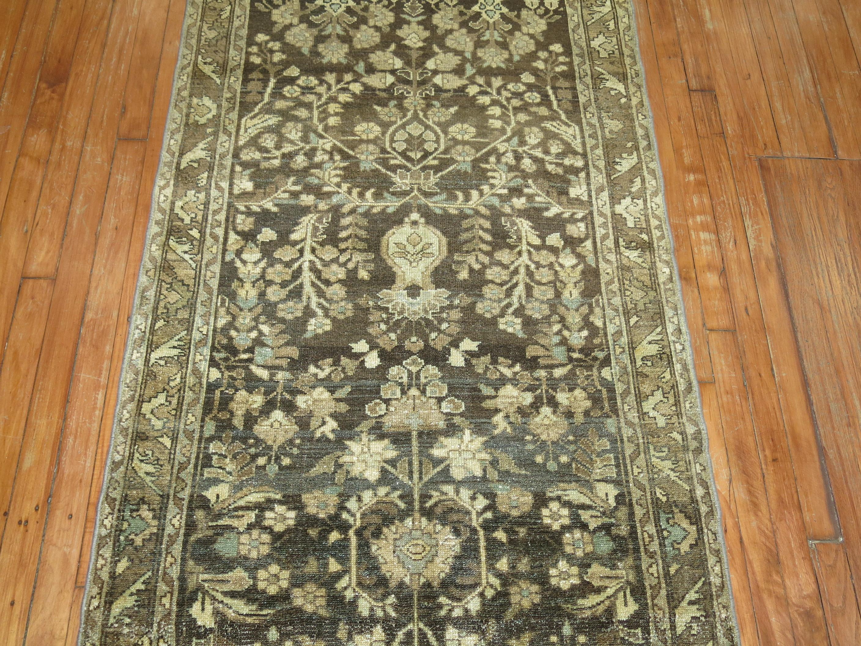 Zabihi Collection Long Brown Antique Persian Runner In Good Condition For Sale In New York, NY
