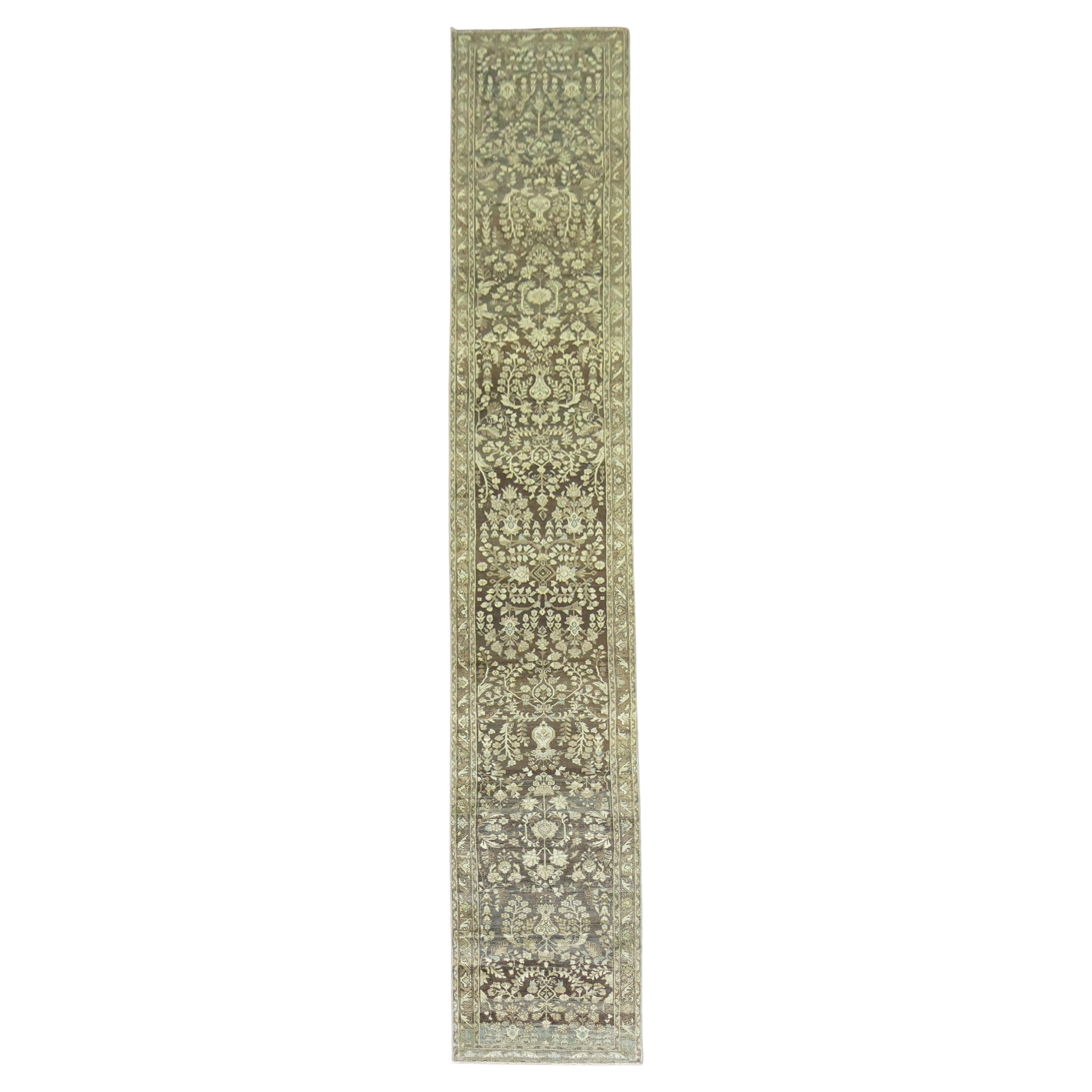 Zabihi Collection Long Brown Antique Persian Runner For Sale