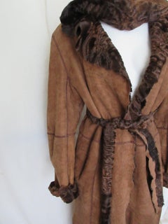 Long Brown Hooded Swakara Coat Reversible