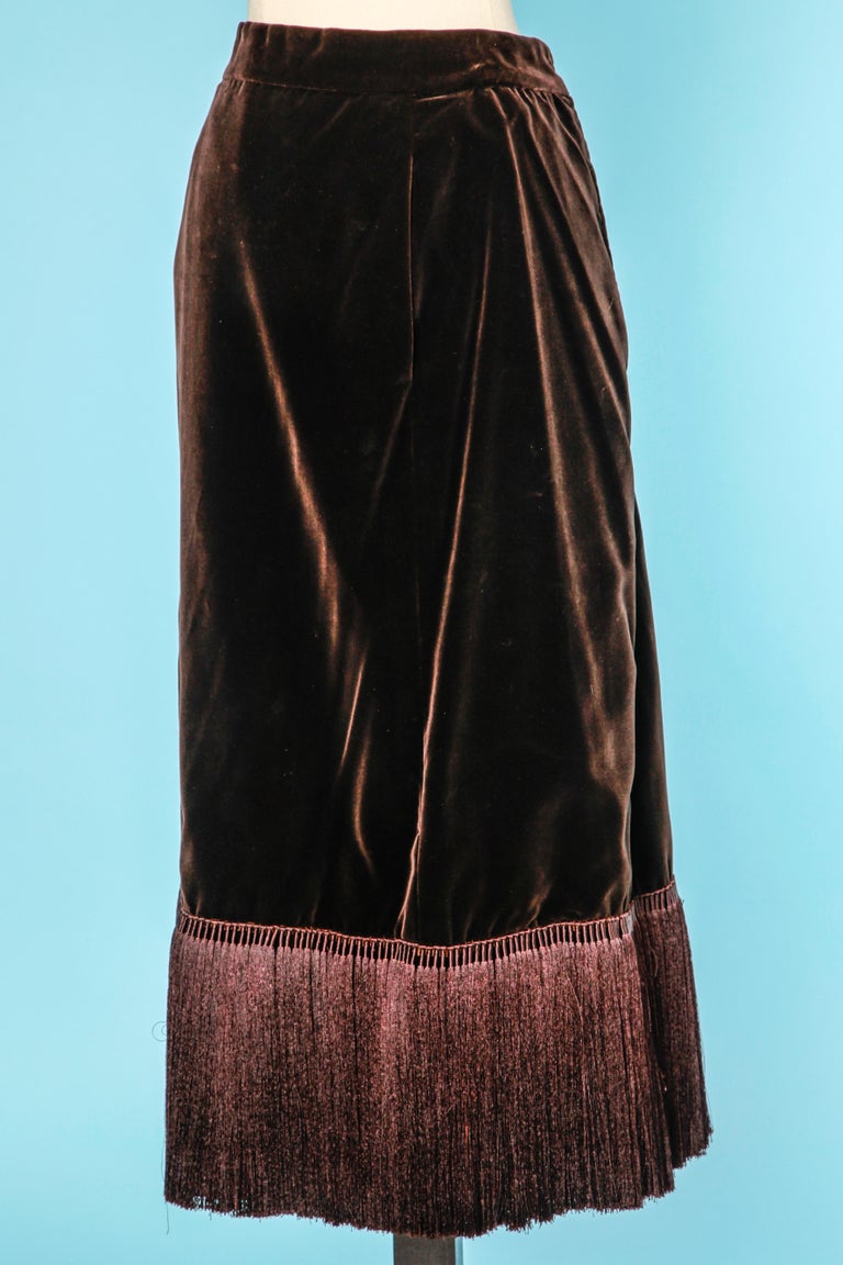 Long brown velvet skirt with silk fringes Givenchy Nouvelle Boutique For  Sale at 1stDibs