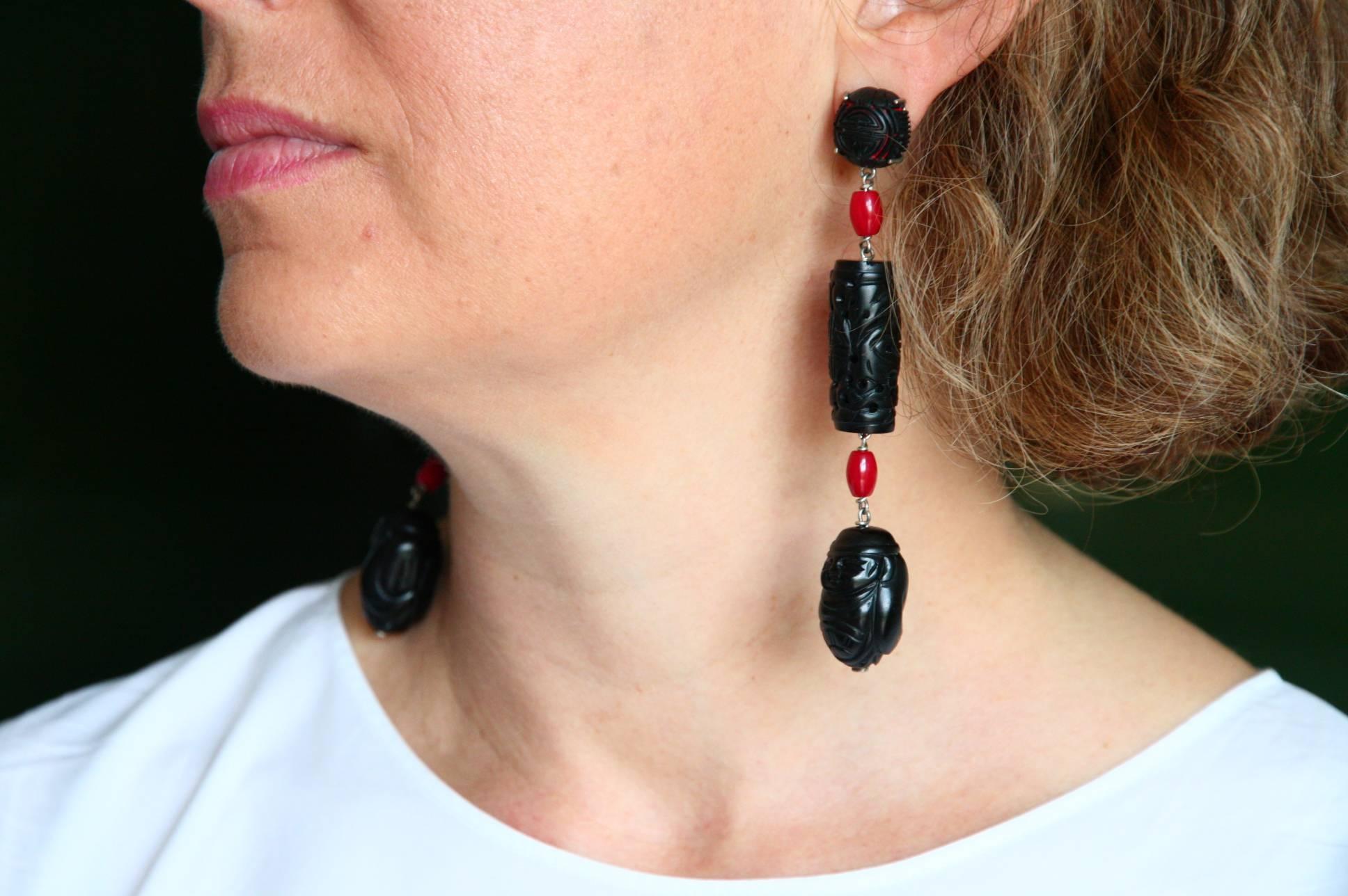 Long Buddha Lacquer Earrings For Sale 5