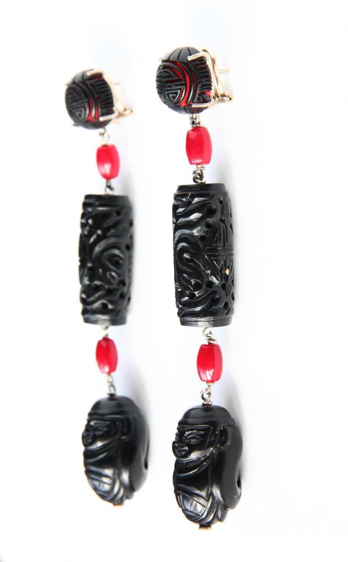 Very nice long lacquer buddha  earrings with  red coral elements inked in silver gr 7,80. Total length 11 cm weight 13,7 each.
All Giulia Colussi jewelry is new and has never been previously owned or worn. Each item will arrive at your door