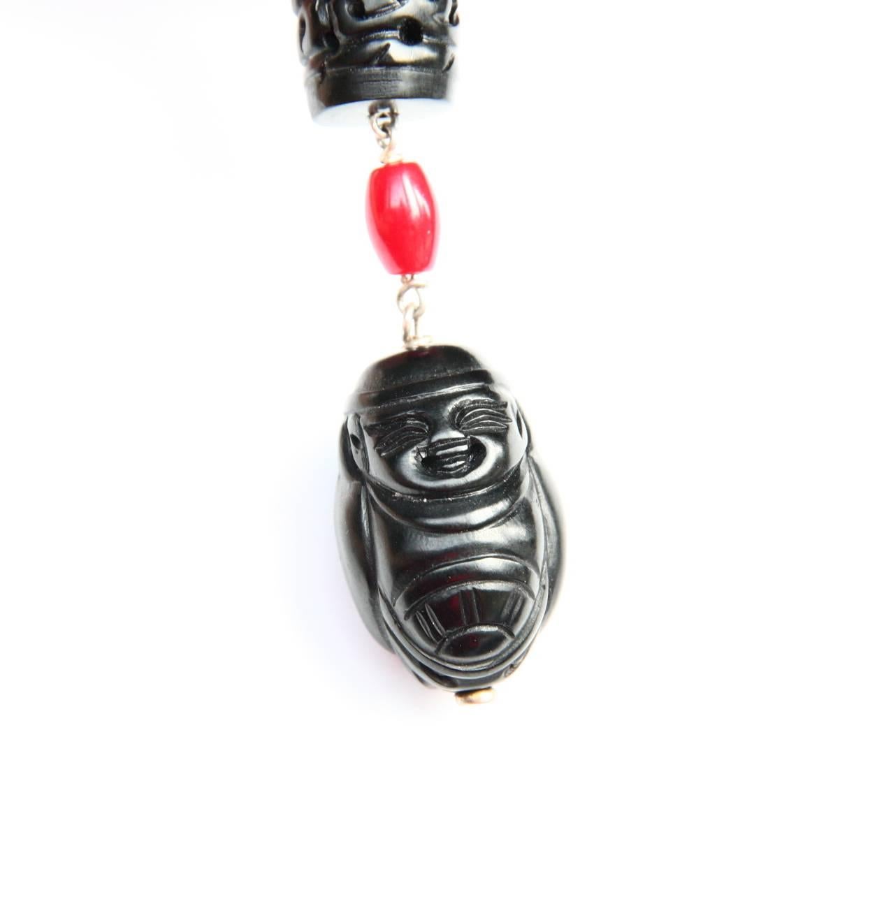 Long Buddha Lacquer Earrings In New Condition For Sale In Milan, IT