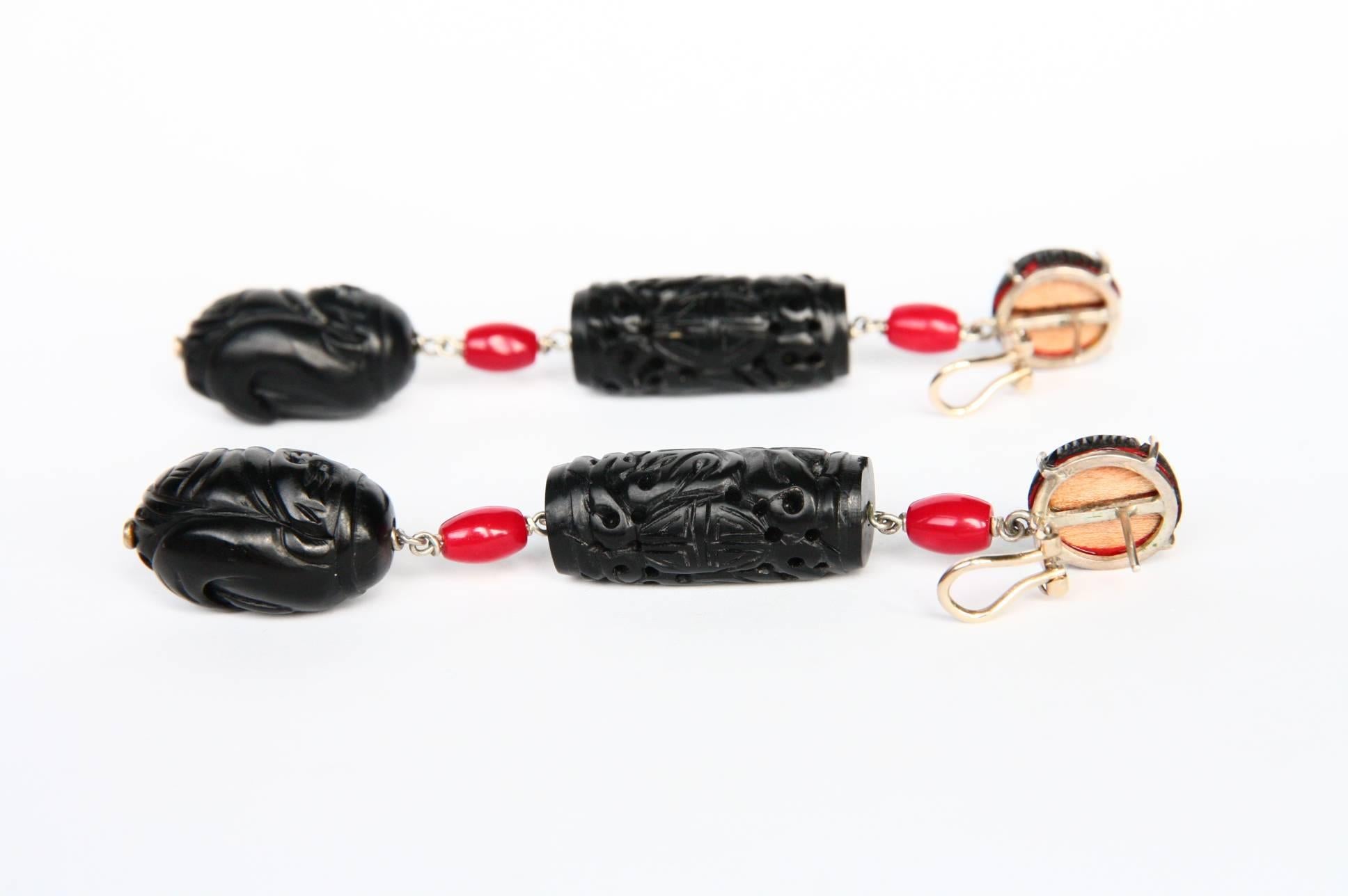 Long Buddha Lacquer Earrings For Sale 1