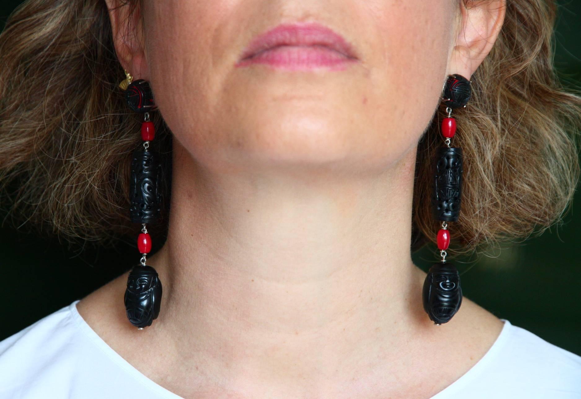 Long Buddha Lacquer Earrings For Sale 4