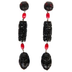 Boucles d'oreilles longues en laque de Bouddha