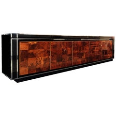 Vintage Long Burl Wood Sideboard Attributed to Willy Rizzo, circa 1970