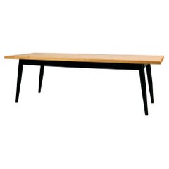 Vintage Long Canadian Pine Table with Black Varnished Legs