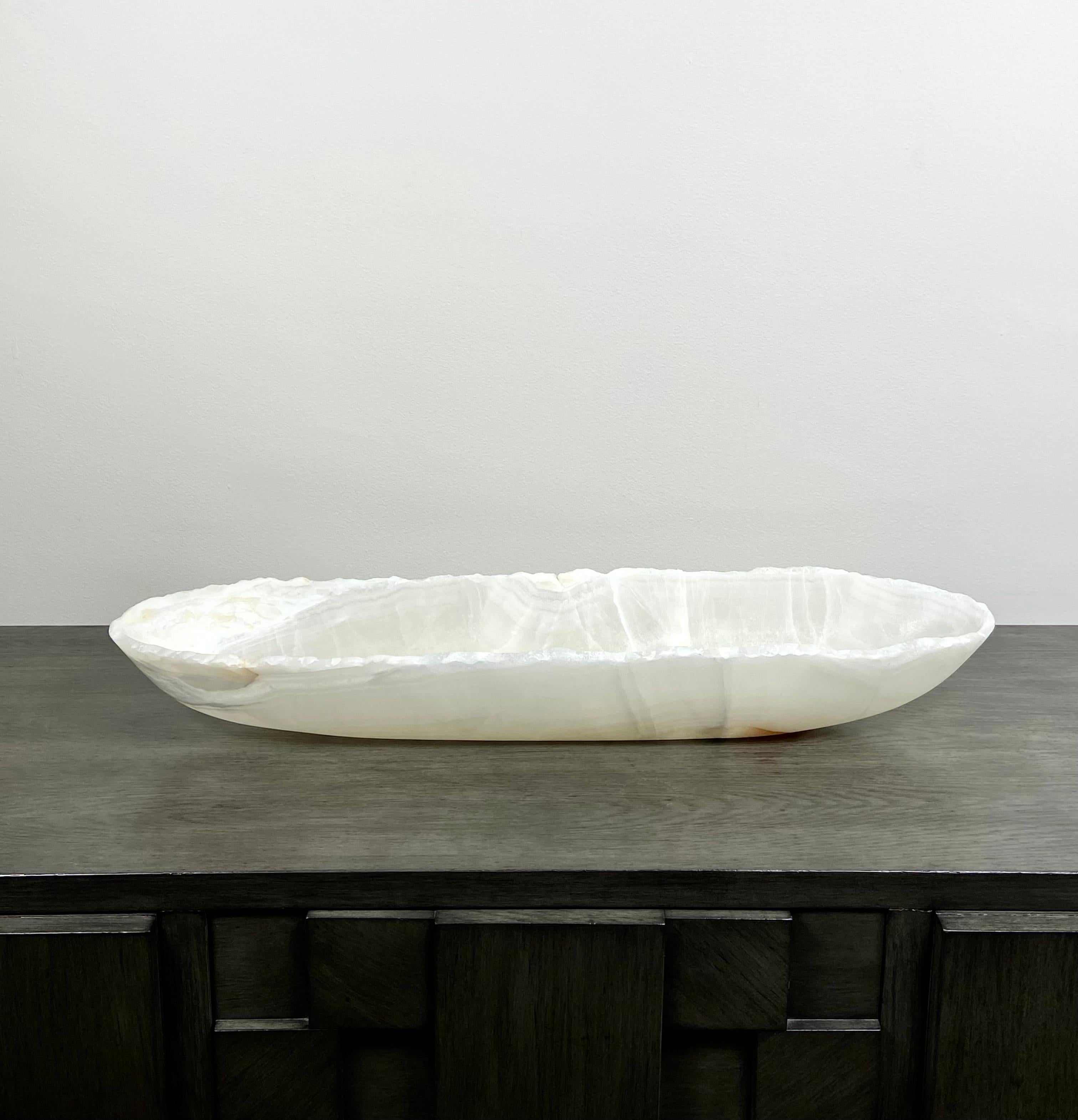 Long Canoe Shaped White Onyx Bowl 1