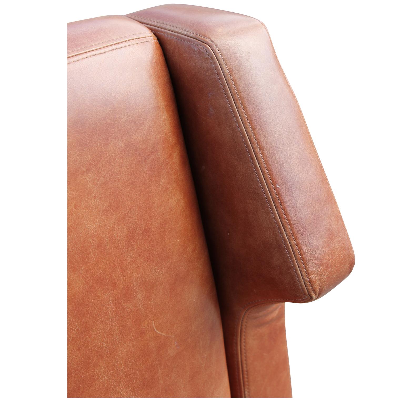 Contemporary Long Carmel Leather Wing Back Modern Sofa by Jordan Mozer 