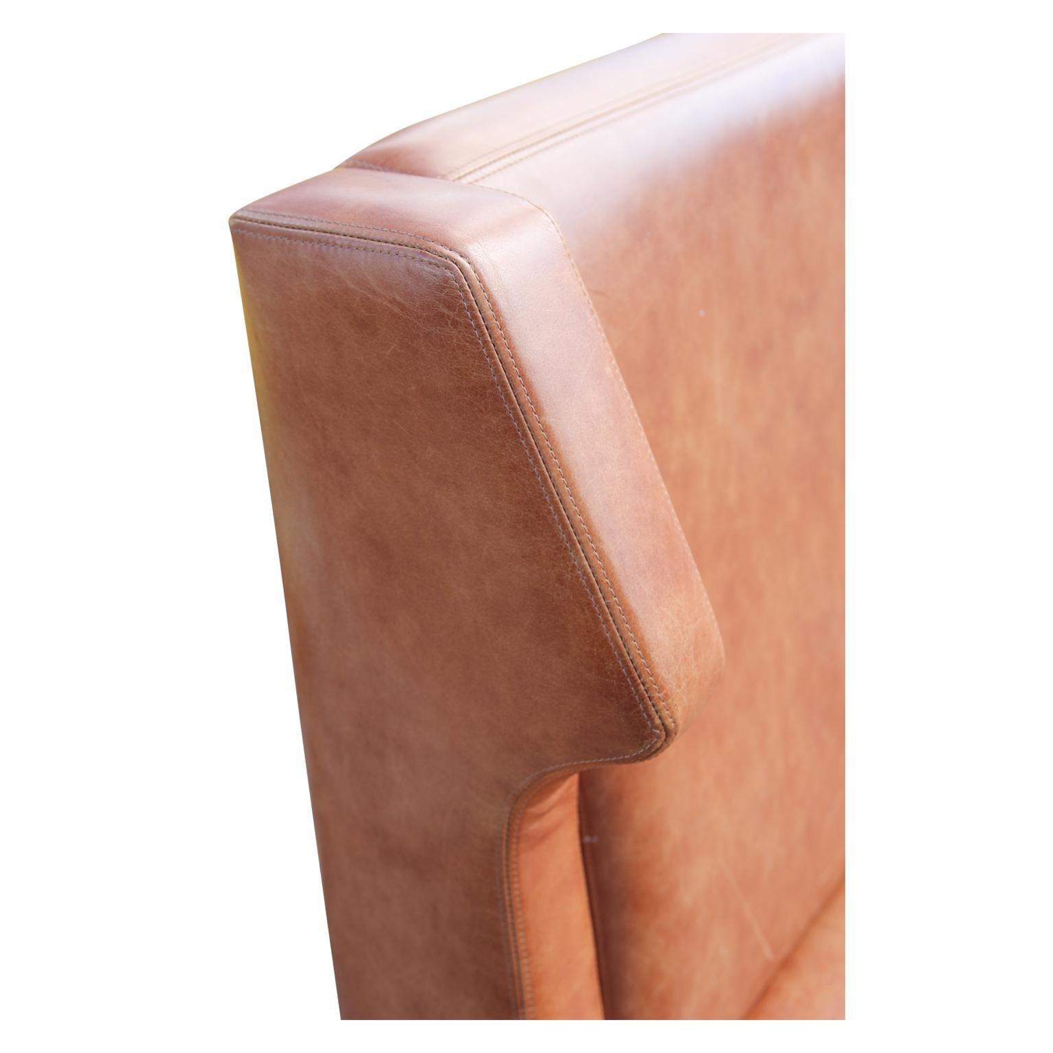 Long Carmel Leather Wing Back Modern Sofa by Jordan Mozer  1