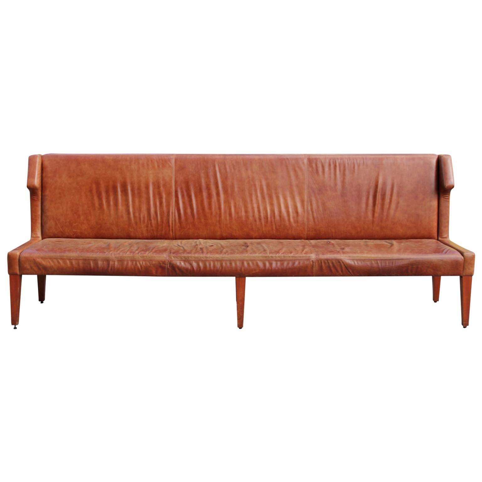Long Carmel Leather Wing Back Modern Sofa by Jordan Mozer 