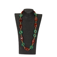 Long Carnelian and Malachite Necklace