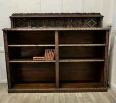 Long Carved Arts and Crafts Gothic Oak Open Book Case