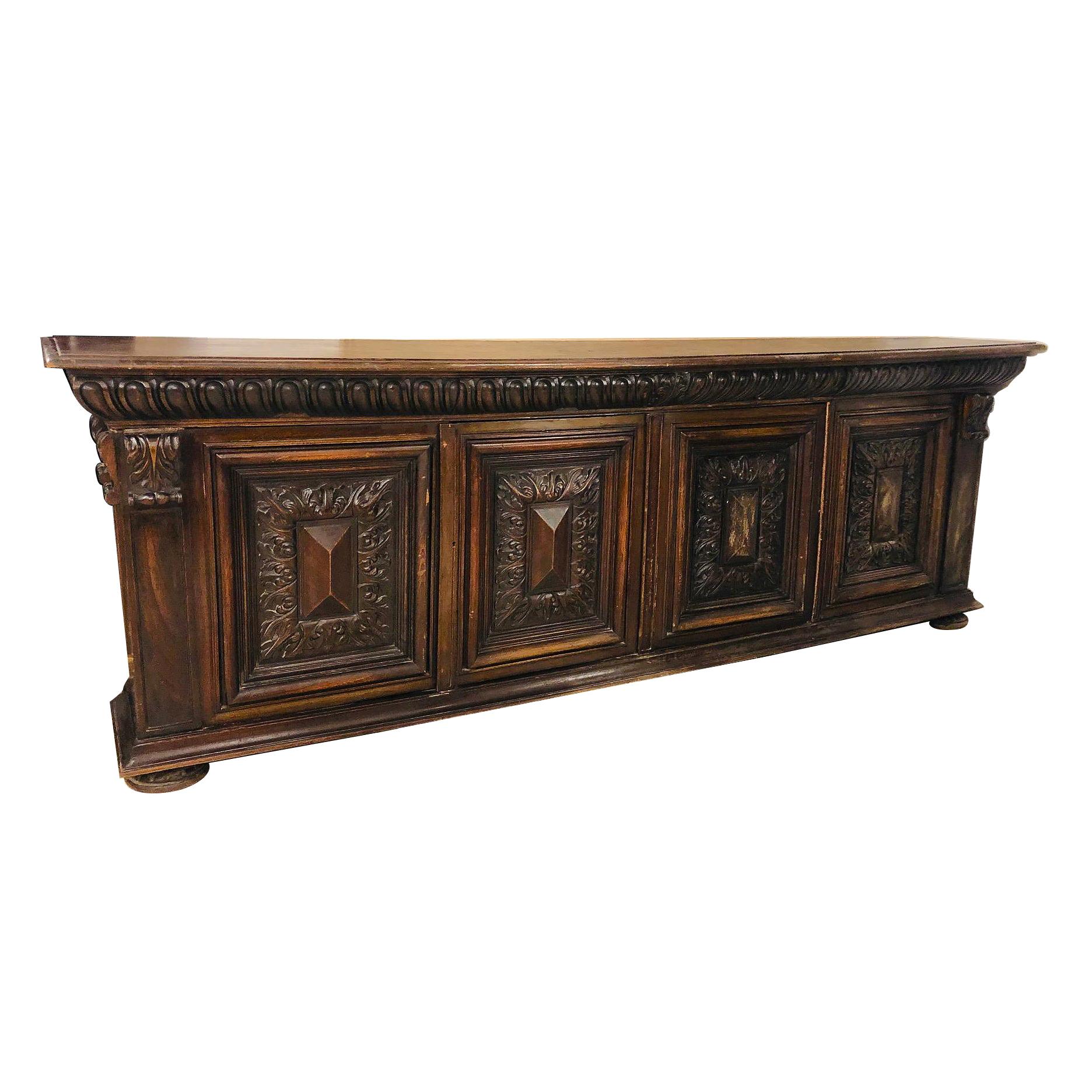 Long Carved Wood Console For Sale