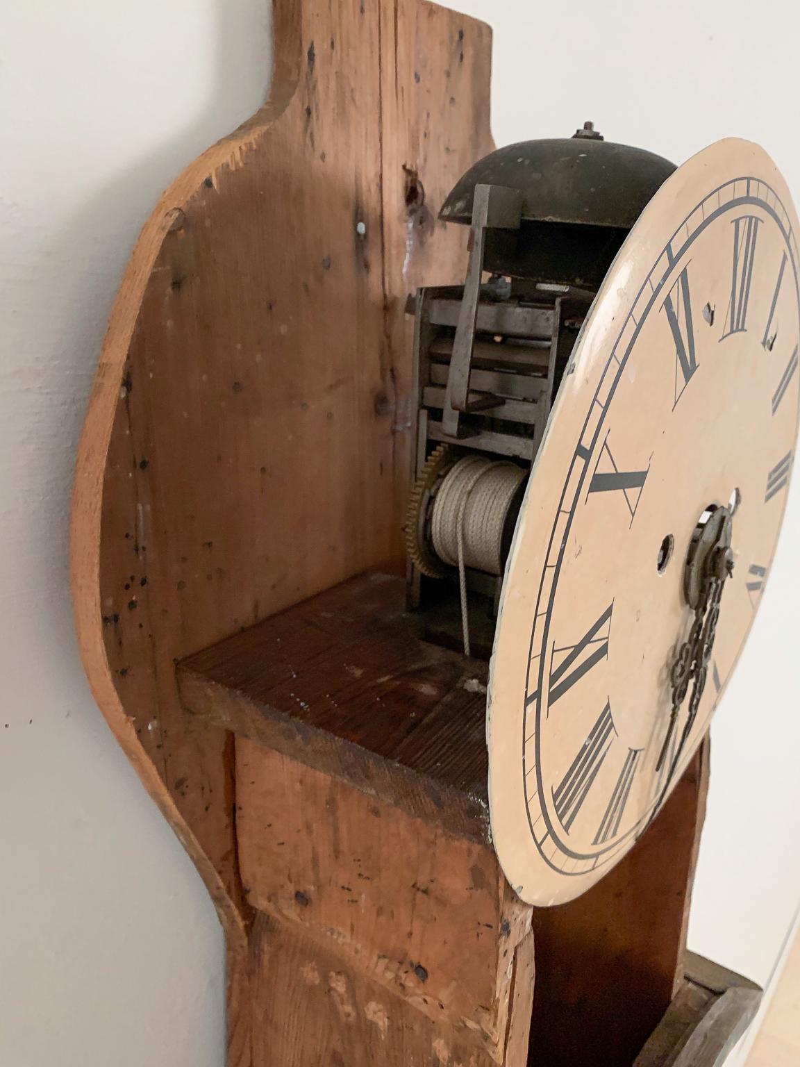 Pine Long Case Clock from the Year 1800 with Original Blue Paint