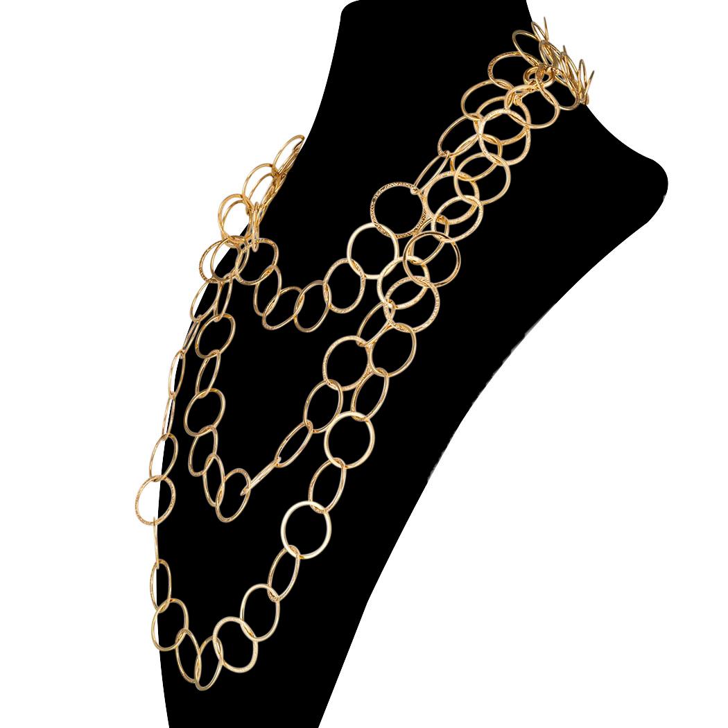 Contemporary Long Chain Yellow Gold Link Necklace