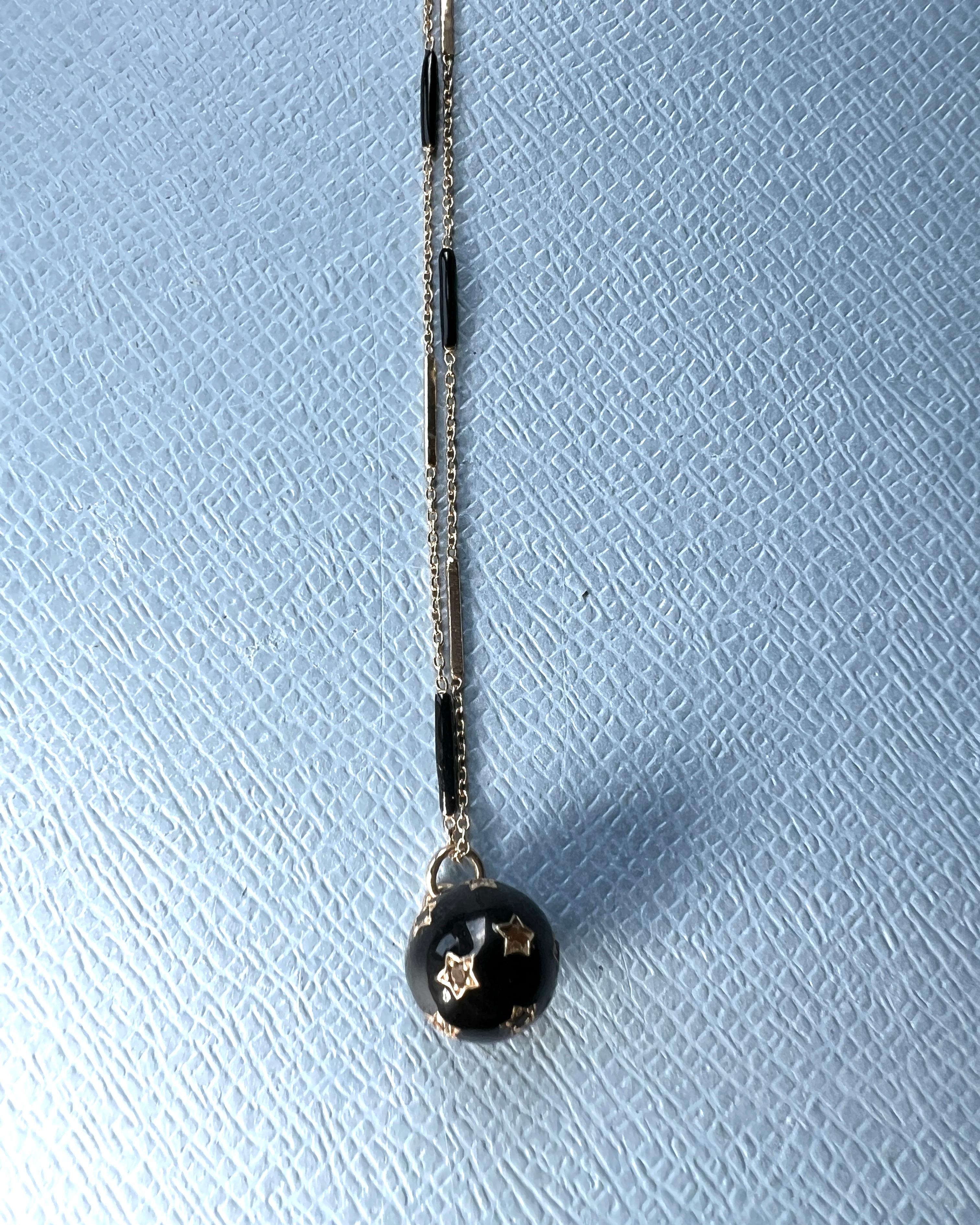 Long Chain Necklace Black Diamond White Diamond Star Ball Black Enamel in vendita 6