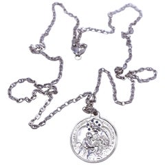 Collana a catena lunga Medaglia d'argento con zaffiro blu Vergine Maria J DAUPHIN