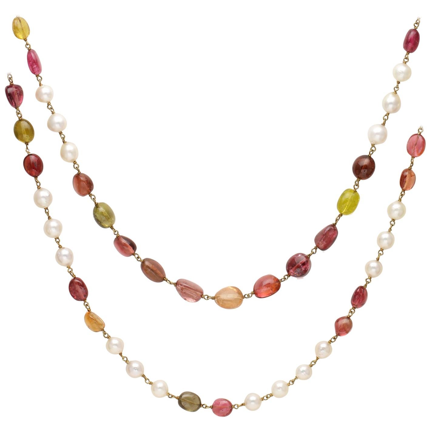 Multi Pearl Necklace 14Karat Yellow Gold Multi Color Pearls Beaded in ...