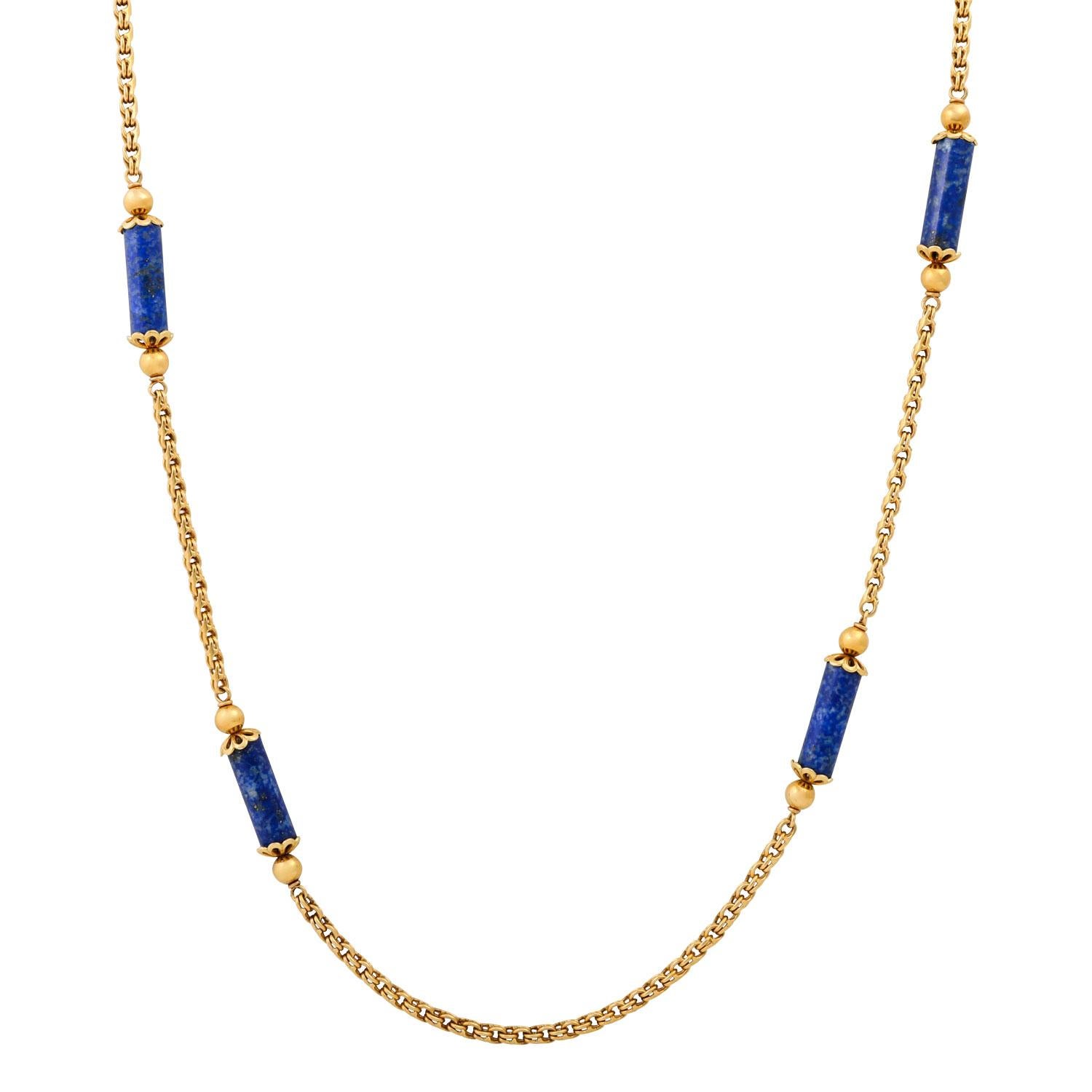 Long necklace with 5 lapis lazuli elements, GG 18K, length 90 cm, 1970s (price today 5400.-).