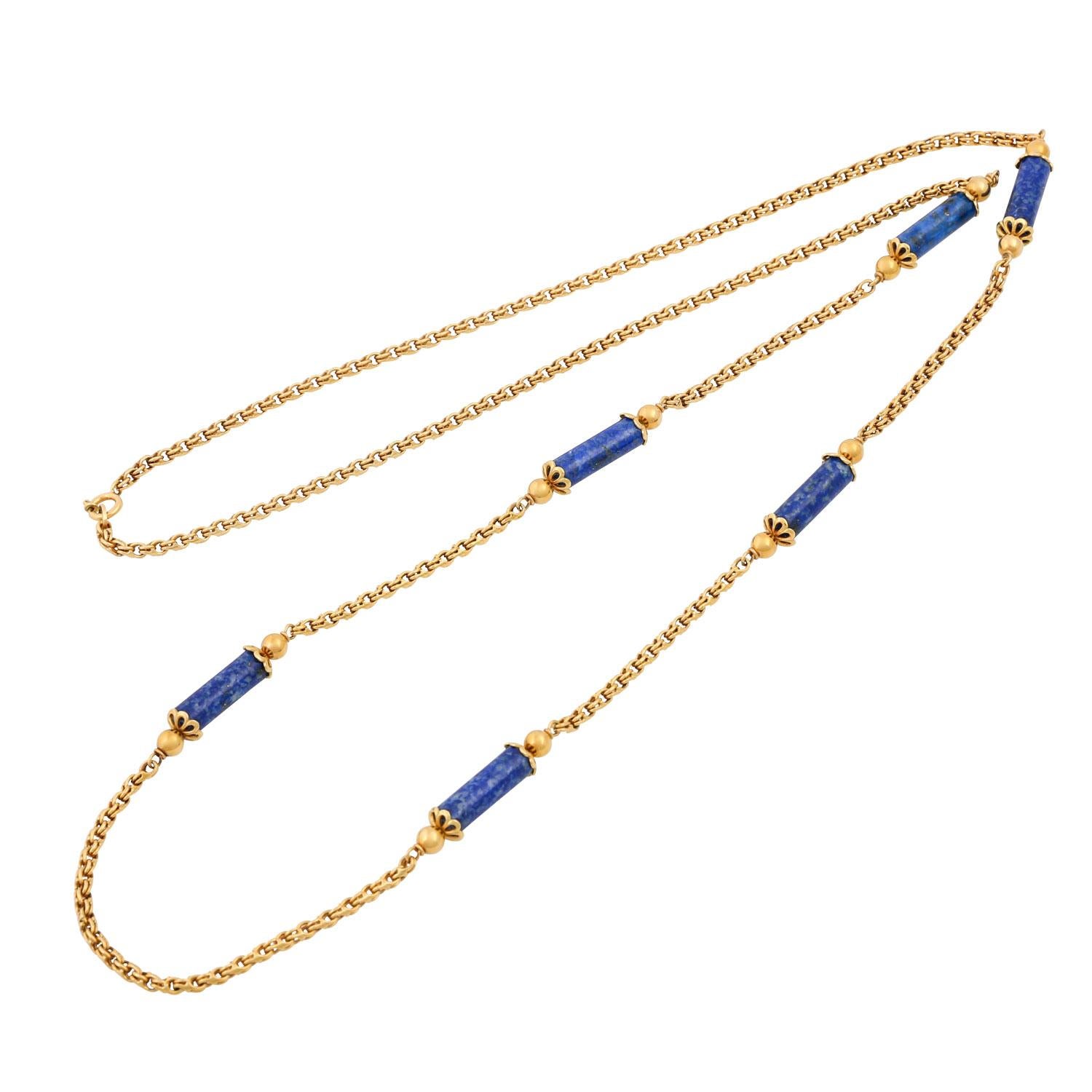 Cabochon Long chain with 5 lapis lazuli elements, For Sale