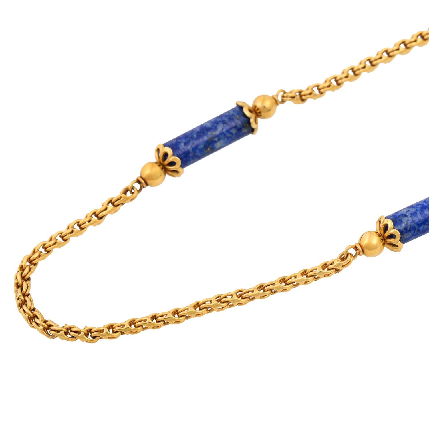 Long chain with 5 lapis lazuli elements, In Good Condition For Sale In Stuttgart, BW