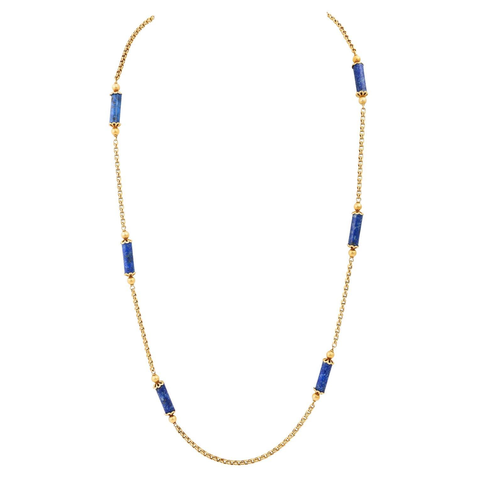 Long chain with 5 lapis lazuli elements, For Sale