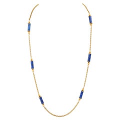 Vintage Long chain with 5 lapis lazuli elements,