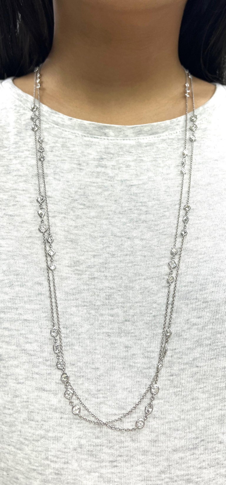 Long Chain Yard Diamond White Gold Necklace For Sale at 1stDibs