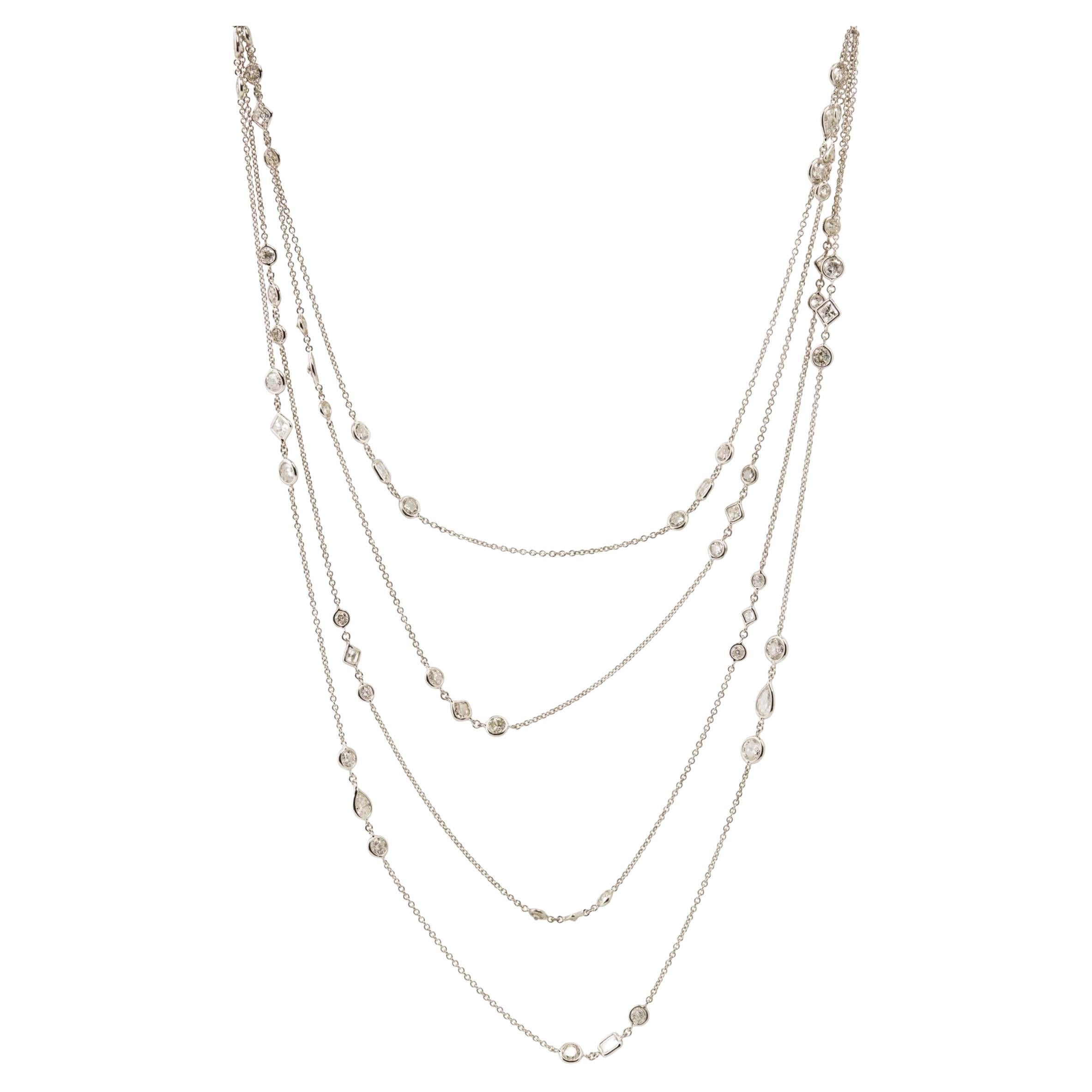 Long Chain Yard Diamond White Gold Necklace For Sale