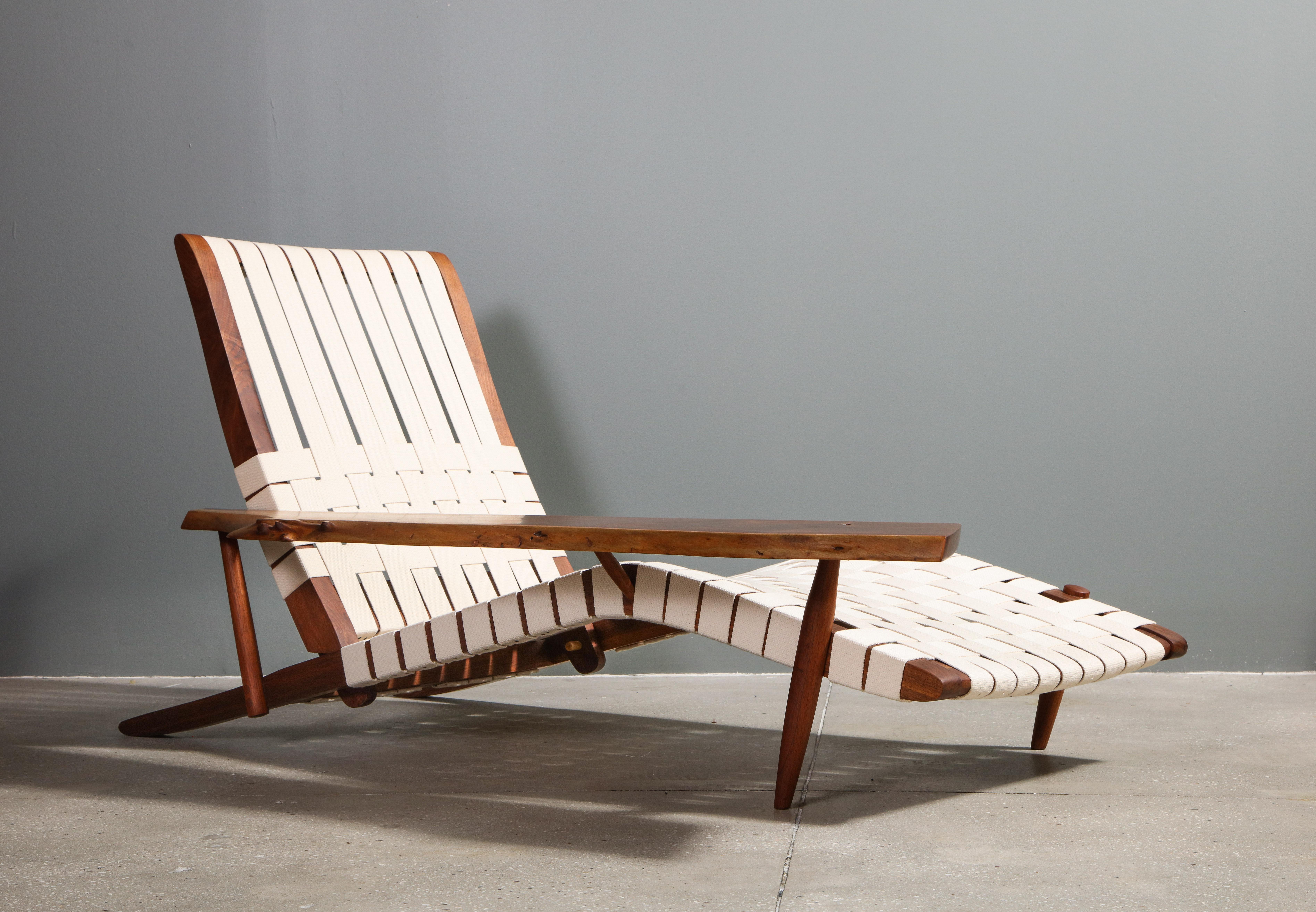 Walnut Long Chair with Single Free Form Arm, by George Nakashima, 1961