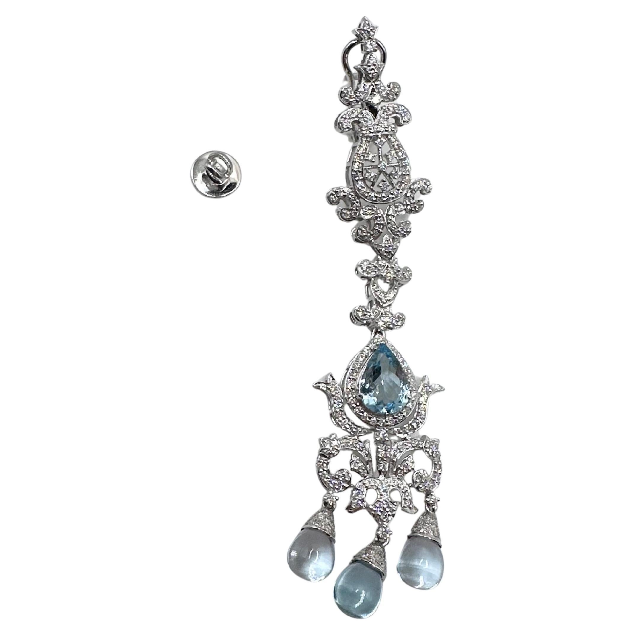 Long chandelier earrings 18KT gold luxury earrings Aquamarine diamond earrings
