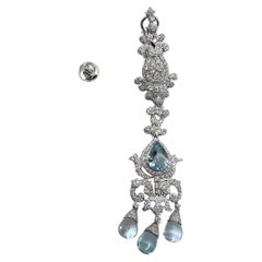 Long chandelier earrings 18KT gold luxury earrings Aquamarine diamond earrings