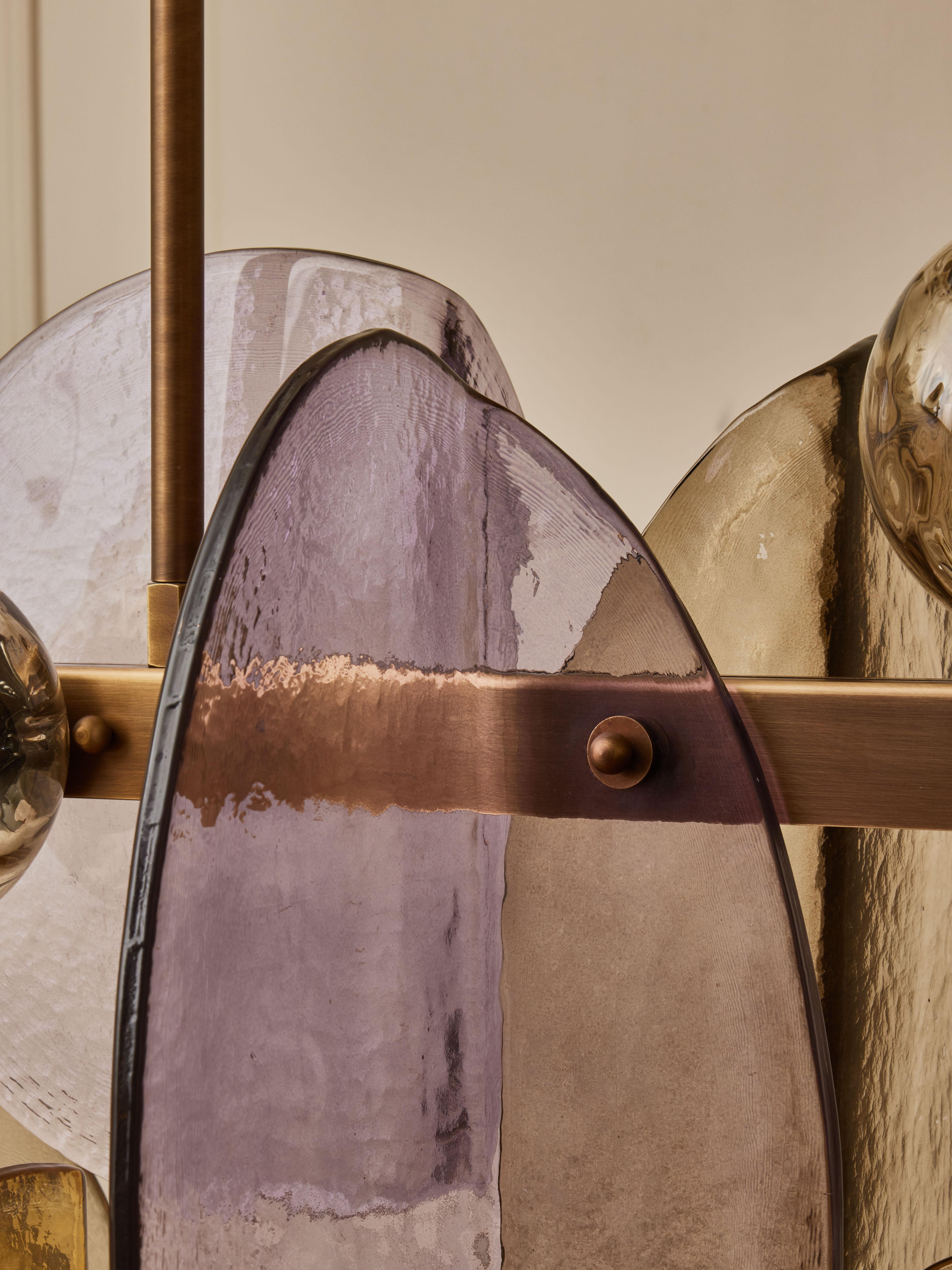 Brass Long Chandelier in Murano Glass by Studio Glustin For Sale
