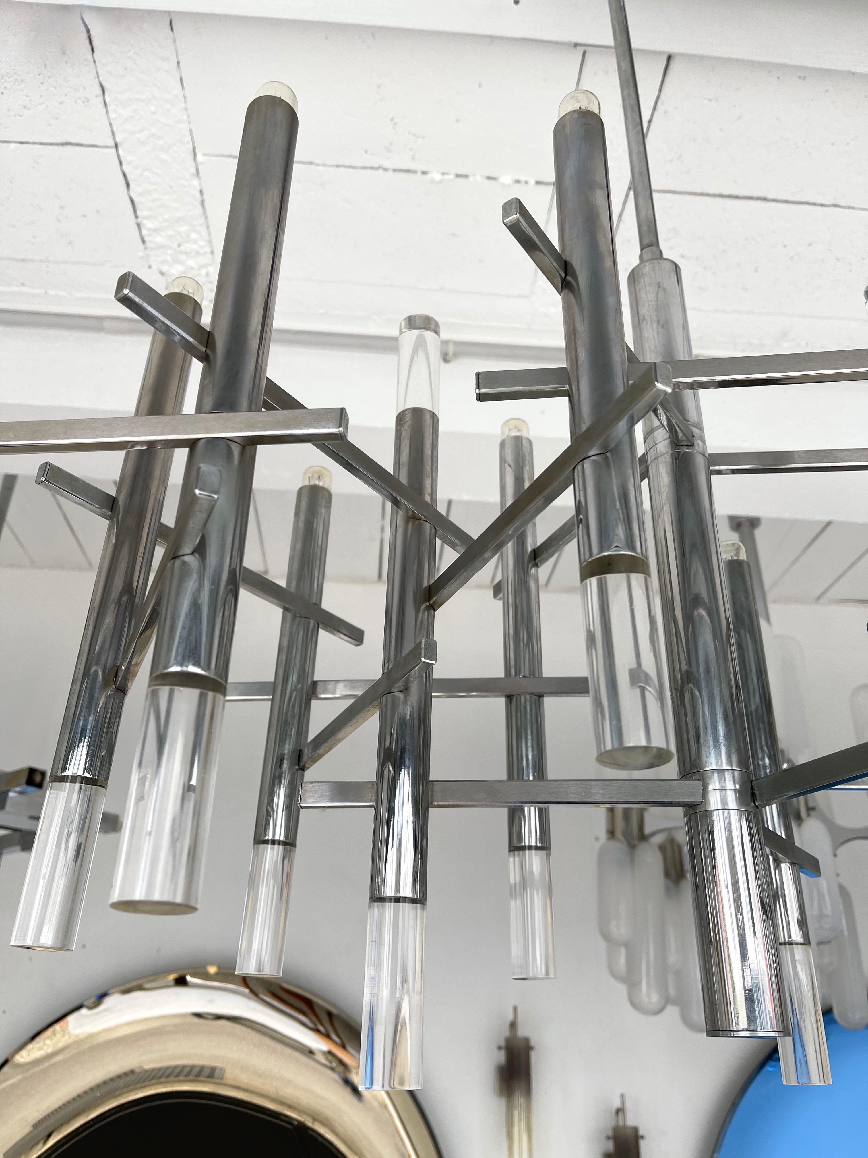 Long Chandelier Metal and Lucite by Sciolari. Italy, 1970s 5