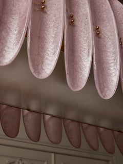 Long Chandelier With Pink Curved Murano Glass Panels