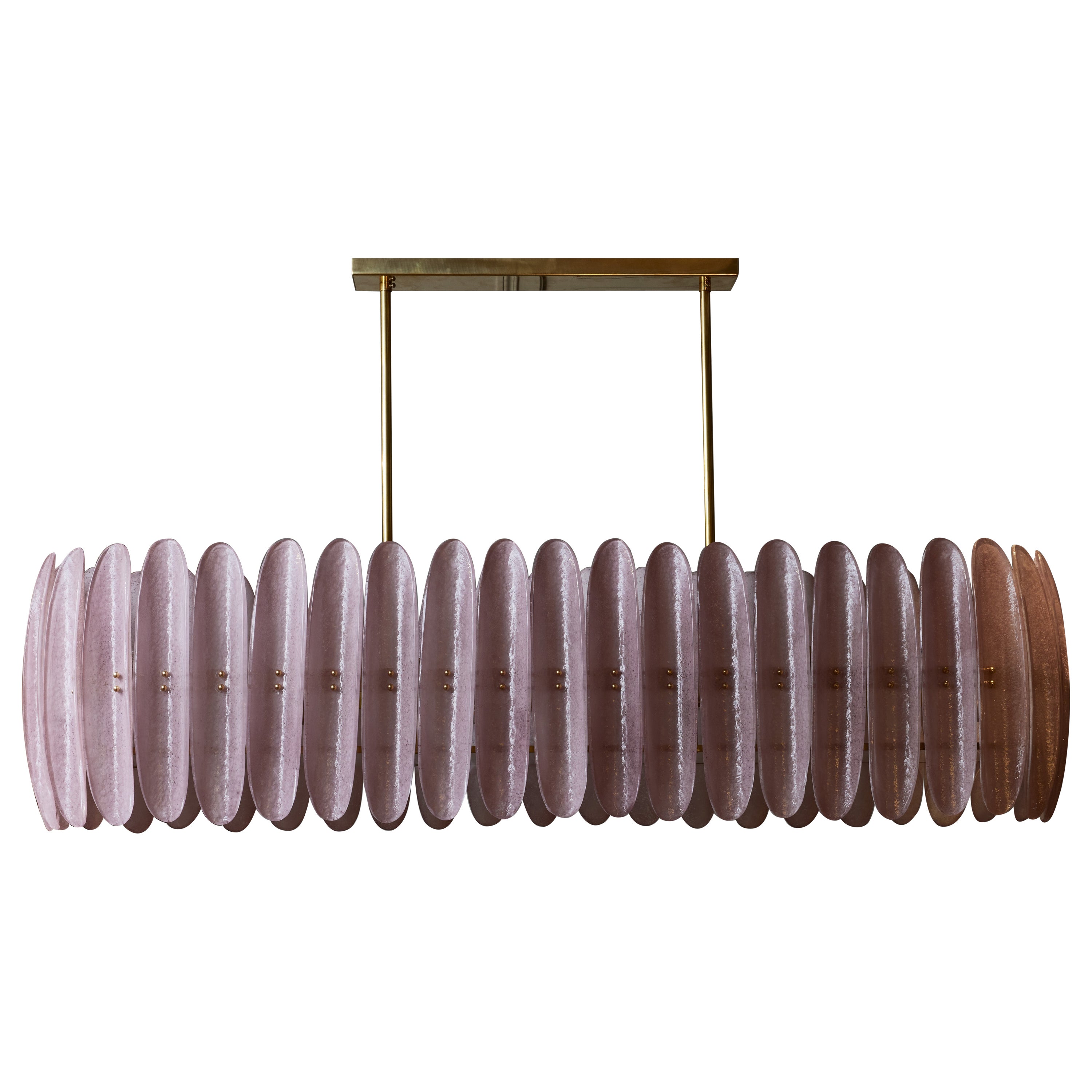 Lampadario lungo con pannelli in vetro di Murano curvi e rosa