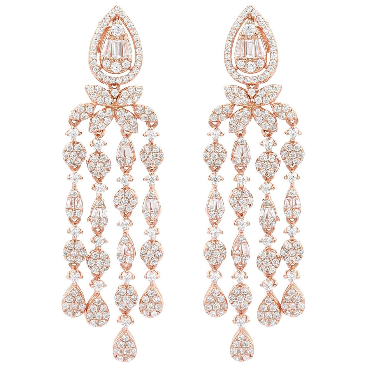 Longs boucles d'oreilles chandelier zirconia pour mère cadeau en argent 925 plaqué or rose en vente