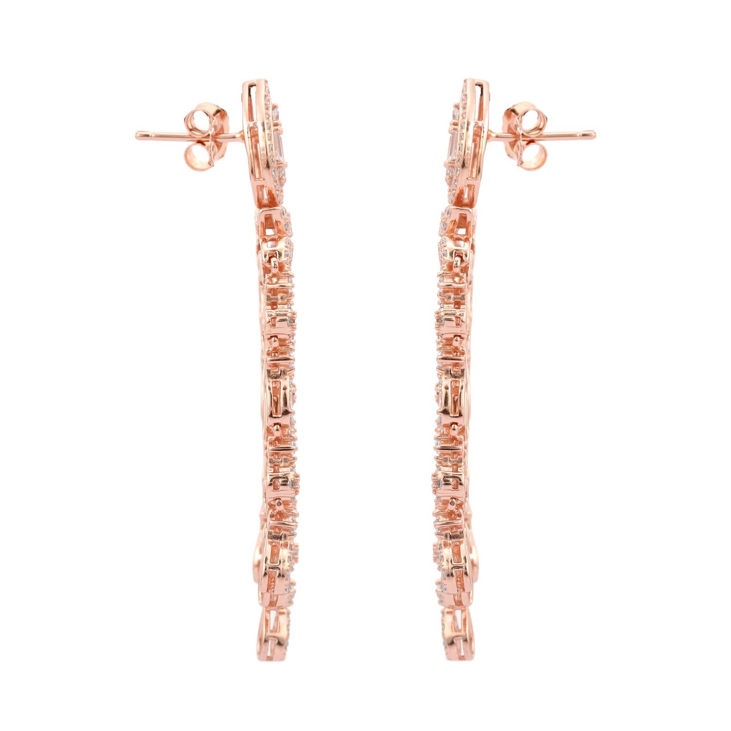 Long Chandelier Zirconia Earrings Gift for Wife in 925 Silver Rose Gold Plated In New Condition For Sale In New York, NY