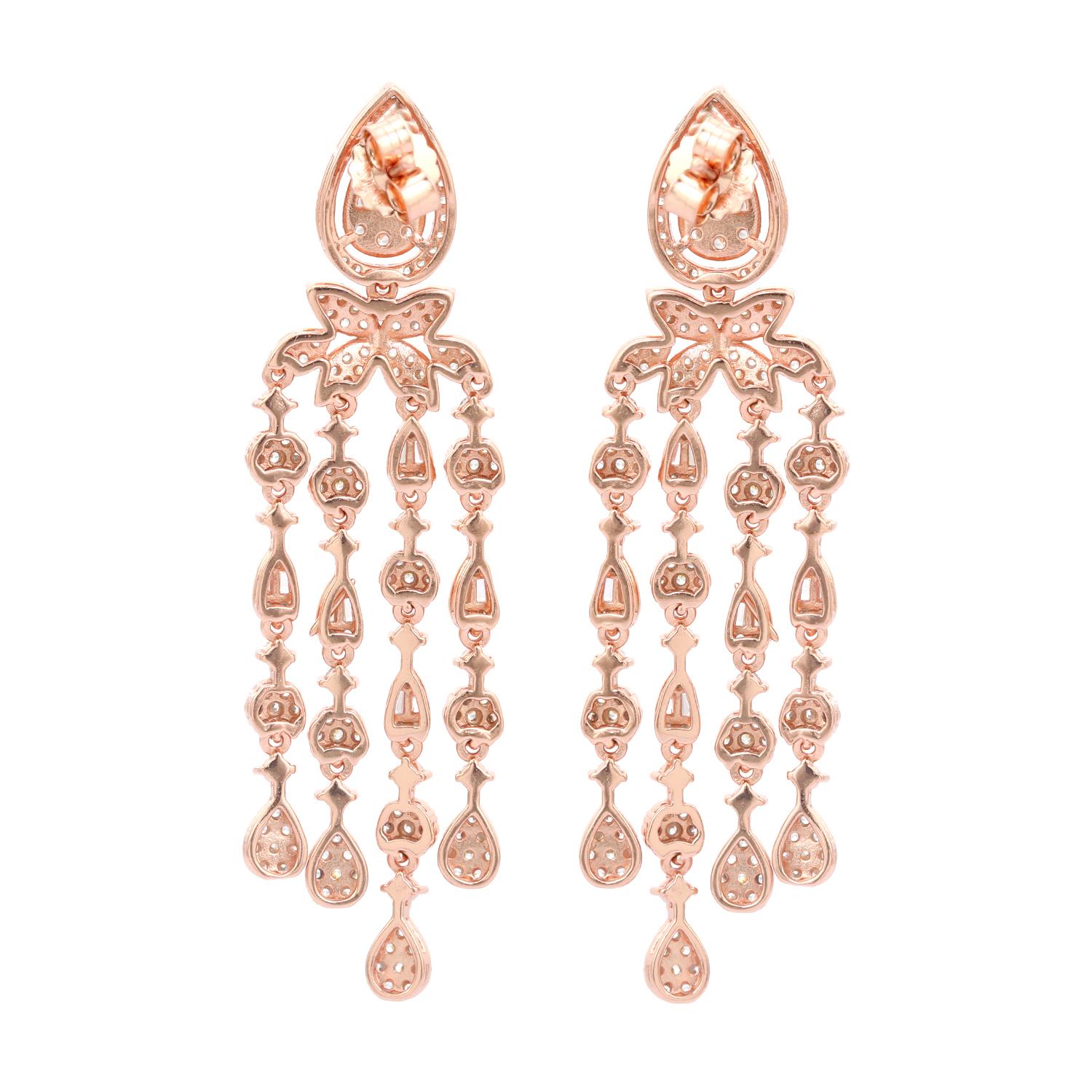 Long Chandelier Zirconia Earrings Gift for Wife in 925 Silver Rose Gold Plated For Sale 1